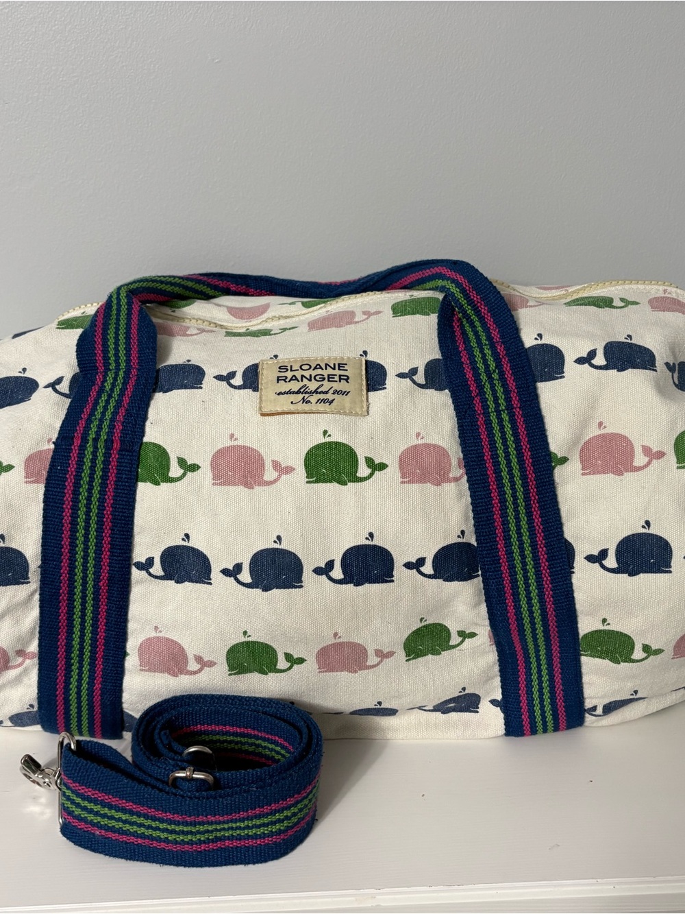 Sloane Ranger Whale Canvas Duffle Bag Coastal Granddaughter Preppy Travel